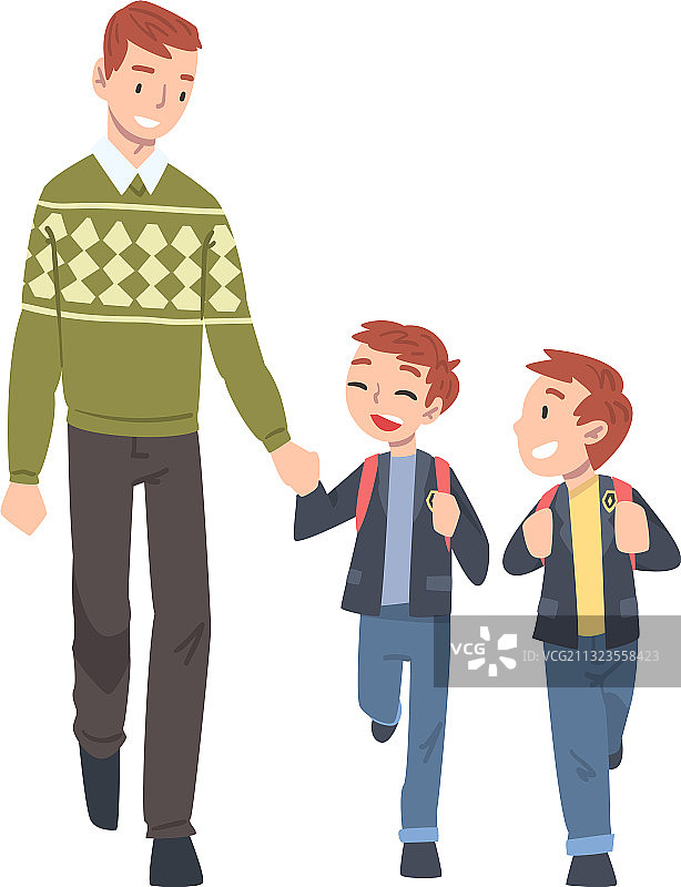 父亲送两个儿子去上学图片素材