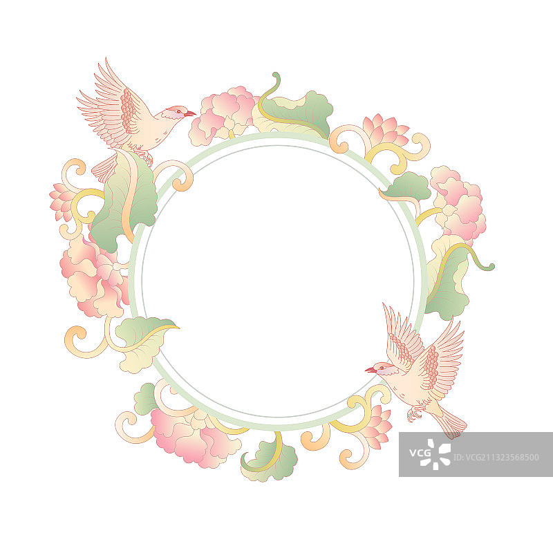 清新的植物花鸟圆形花卉边框图片素材