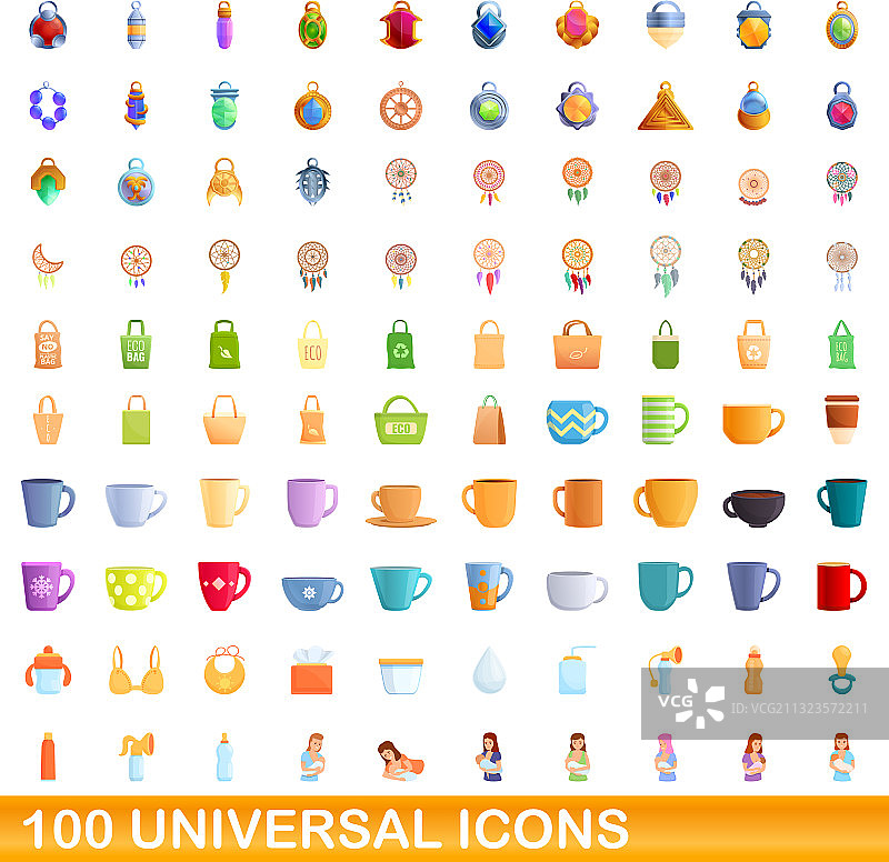 100个通用图标设置卡通风格图片素材