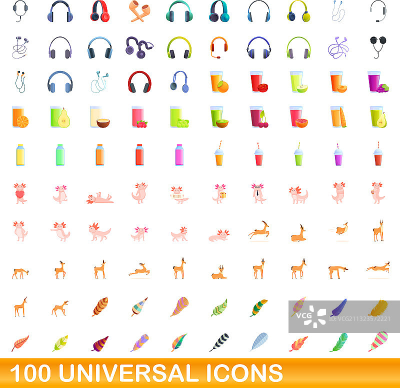 100个通用图标设置卡通风格图片素材