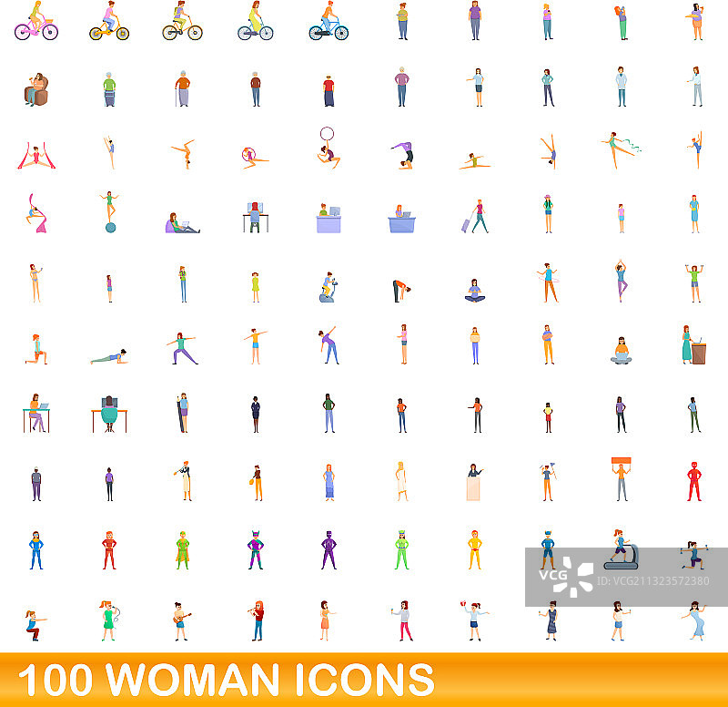100个女性图标卡通风格图片素材