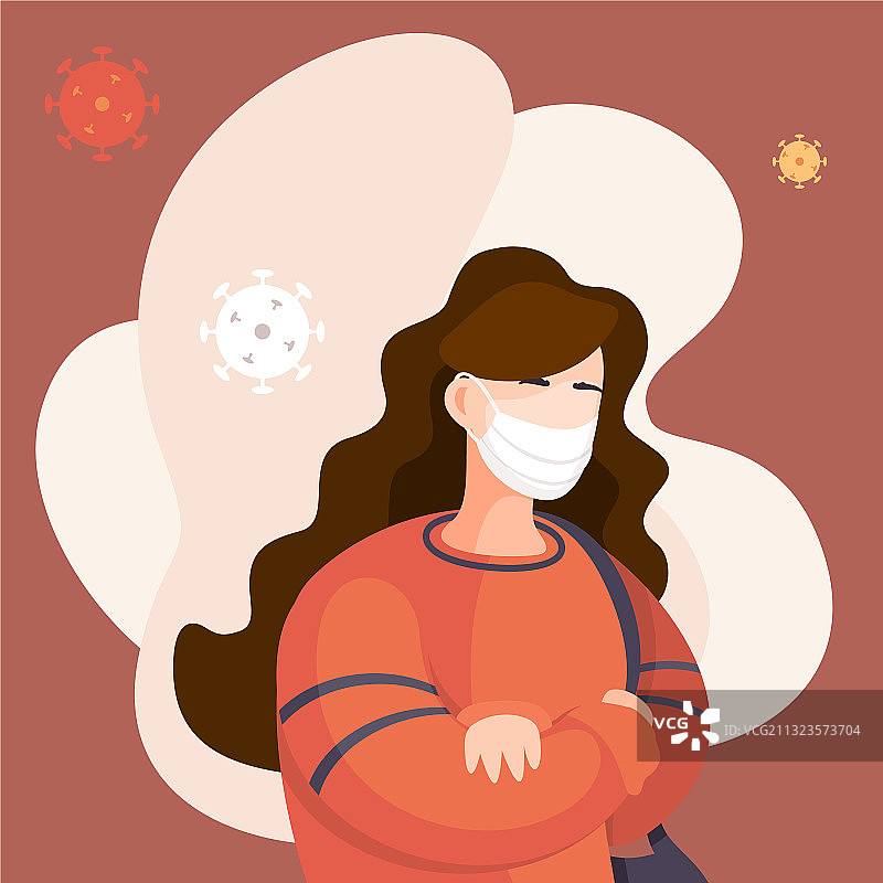 佩戴医用呼吸器的新冠疫情期间的女性肖像图片素材