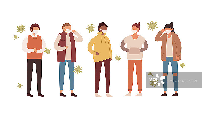 戴着防护医用口罩的人群图片素材