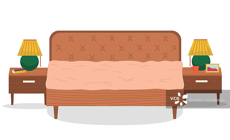 卧室双人床及床头柜台灯套装图片素材