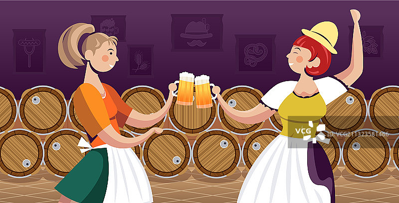 身穿传统服装喝啤酒的女性图片素材