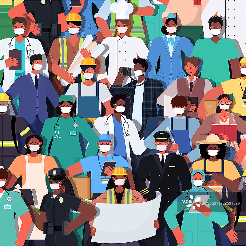 不同职业的混血人群站立图片素材