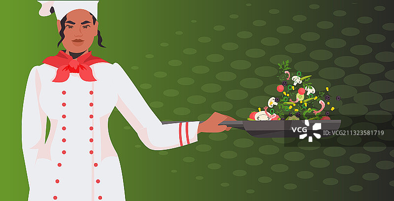 穿制服的厨师准备新鲜沙拉图片素材