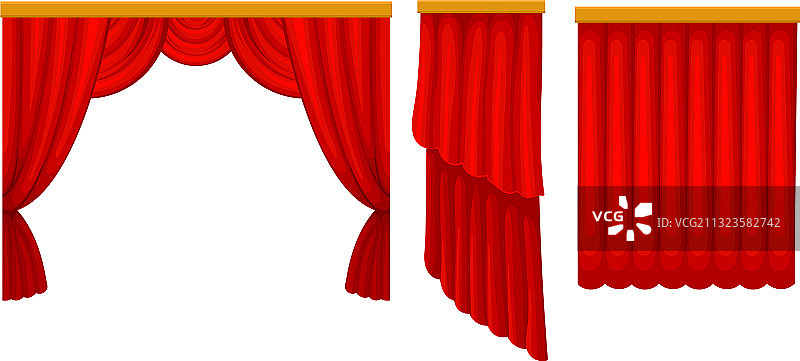 红色丝绸窗帘作为可移动的屏幕或帷幔图片素材