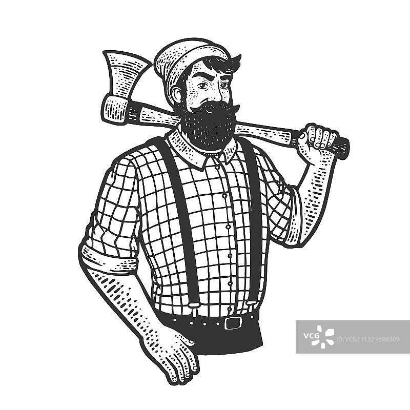 伐木工人素描图片素材