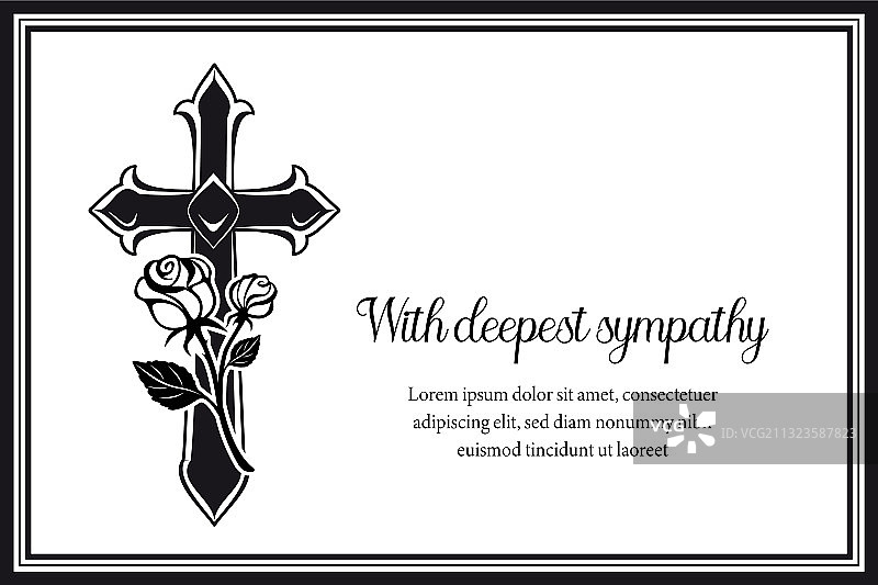 带有哥特式中世纪十字架和玫瑰的葬礼卡片图片素材