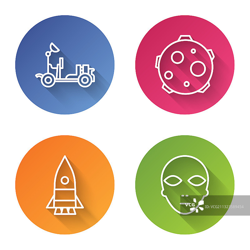 火星探测车、不明飞行物和火箭线条素材图片素材