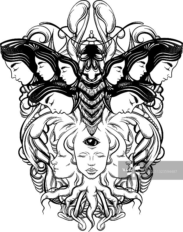 手绘的三眼算命师图片素材