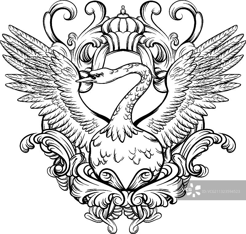 手绘翅膀优美的天鹅图片素材