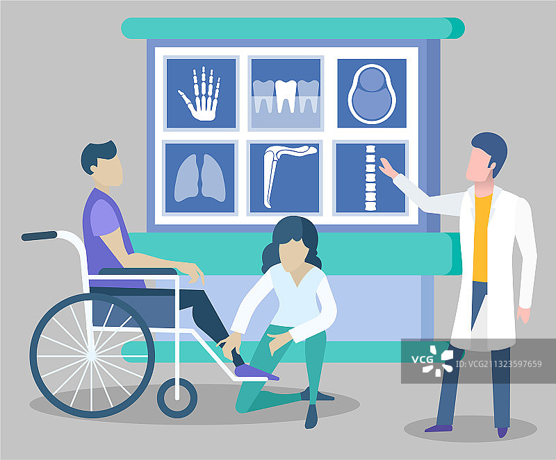 X光片和坐轮椅的残疾男子图片素材