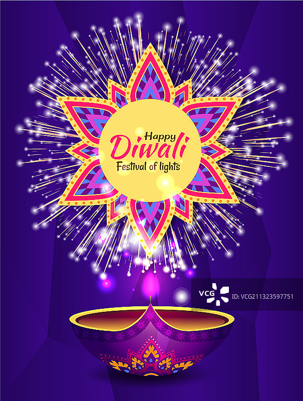 排灯节烟花节日灯光明信片图片素材