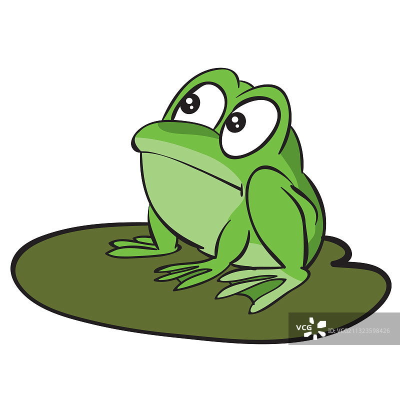 坐在叶子上的卡通绿色青蛙图片素材