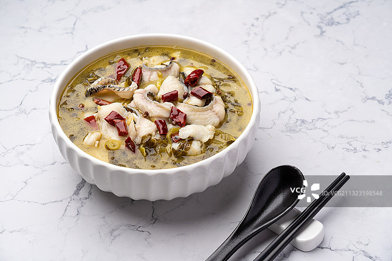 大理石纯色白色背景川菜辣的酸汤鱼酸菜鱼图片素材