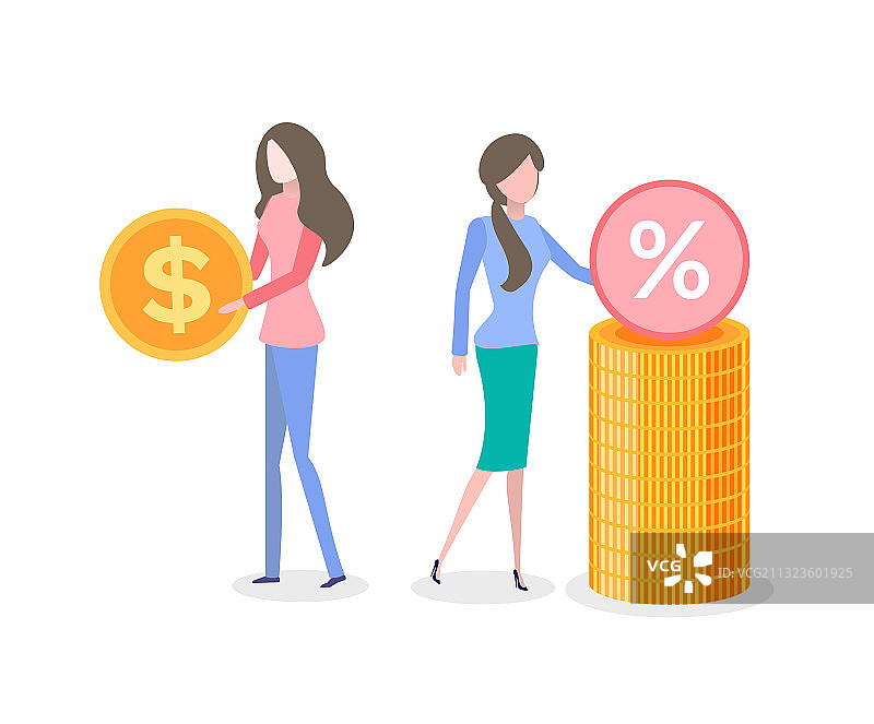 女人抱着美元硬币堆，金钱储蓄图片素材