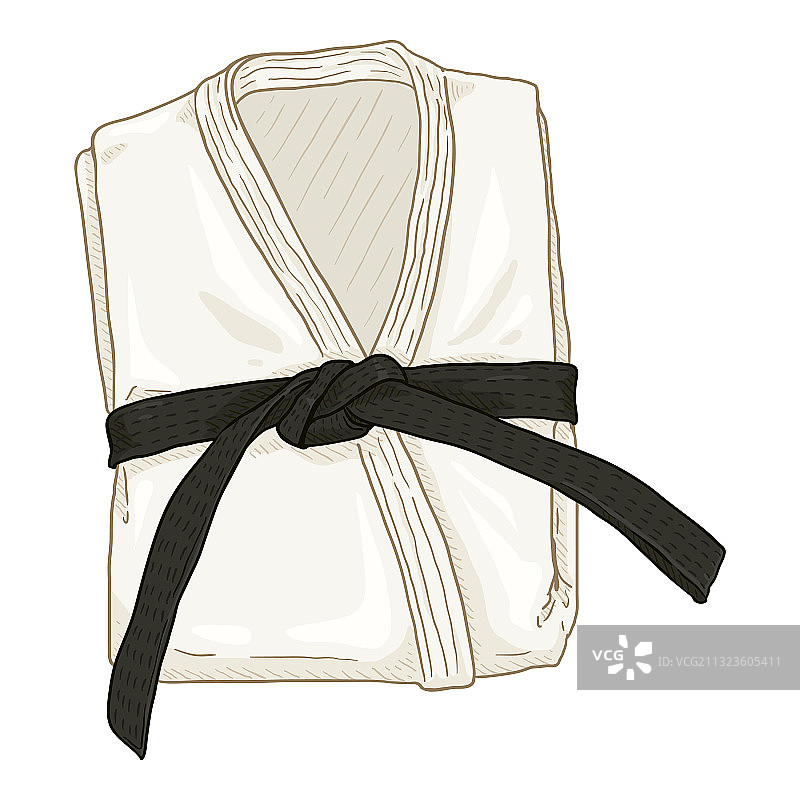 折叠的白色空手道服与黑色腰带图片素材