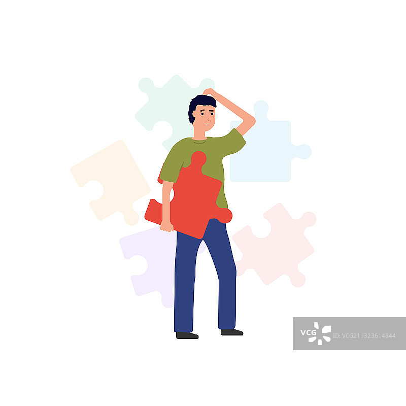 拿着拼图的男人图片素材