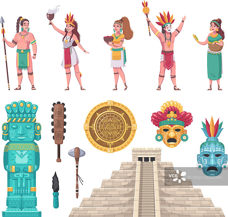 玛雅文明卡通插画图片素材
