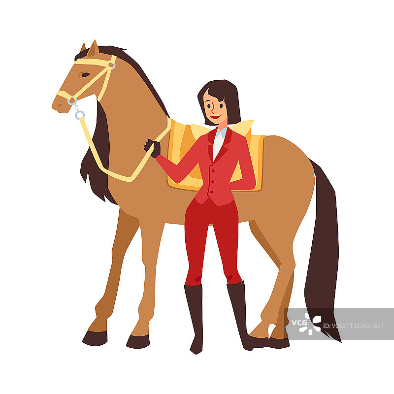在马附近穿着马术运动服的女人图片素材