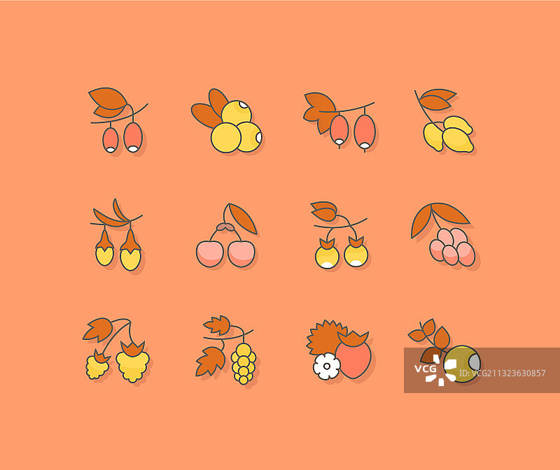 一组简约浆果线性图标图片素材