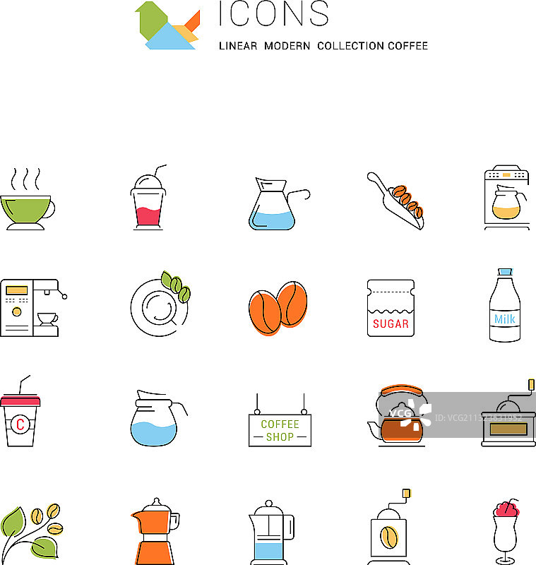 咖啡扁平线条图标图片素材