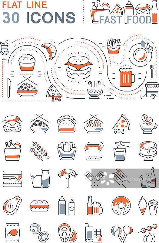 快餐图标线条组合图片素材