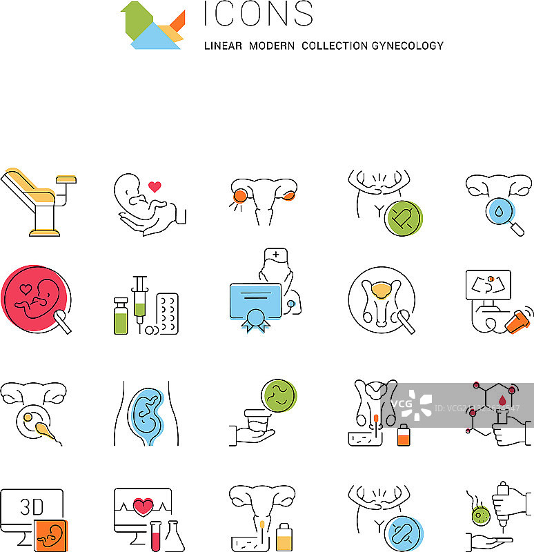 一组线条妇科图标图片素材