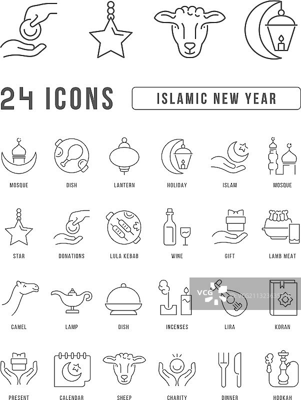 线条图标：伊斯兰新年图片素材