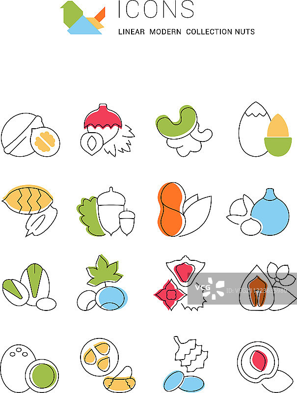 坚果扁平线条图标合集图片素材