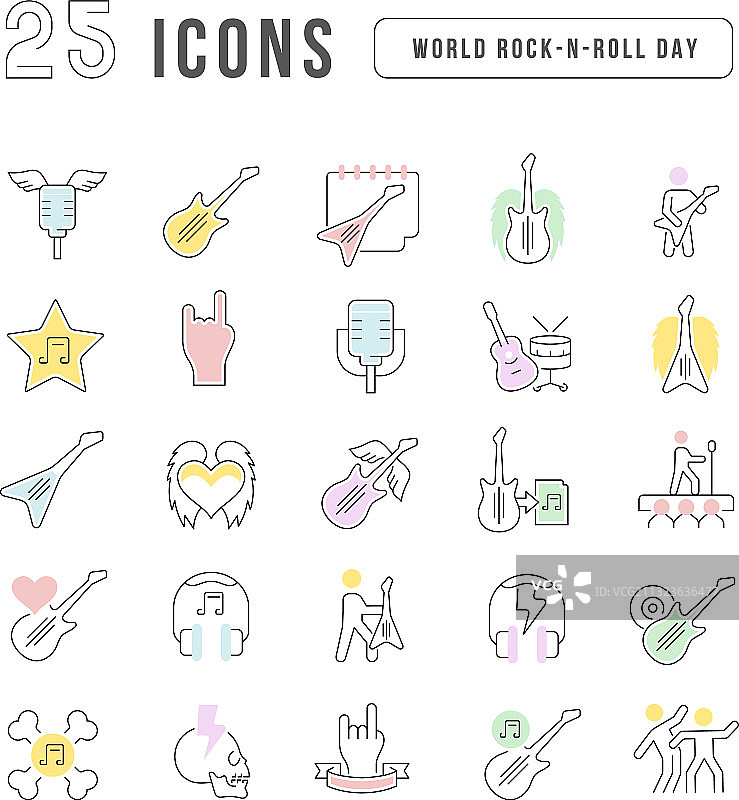 世界摇滚日线条图标图片素材