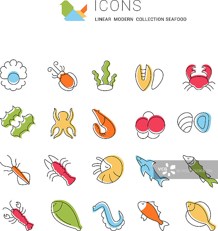 海鲜线性图标集图片素材