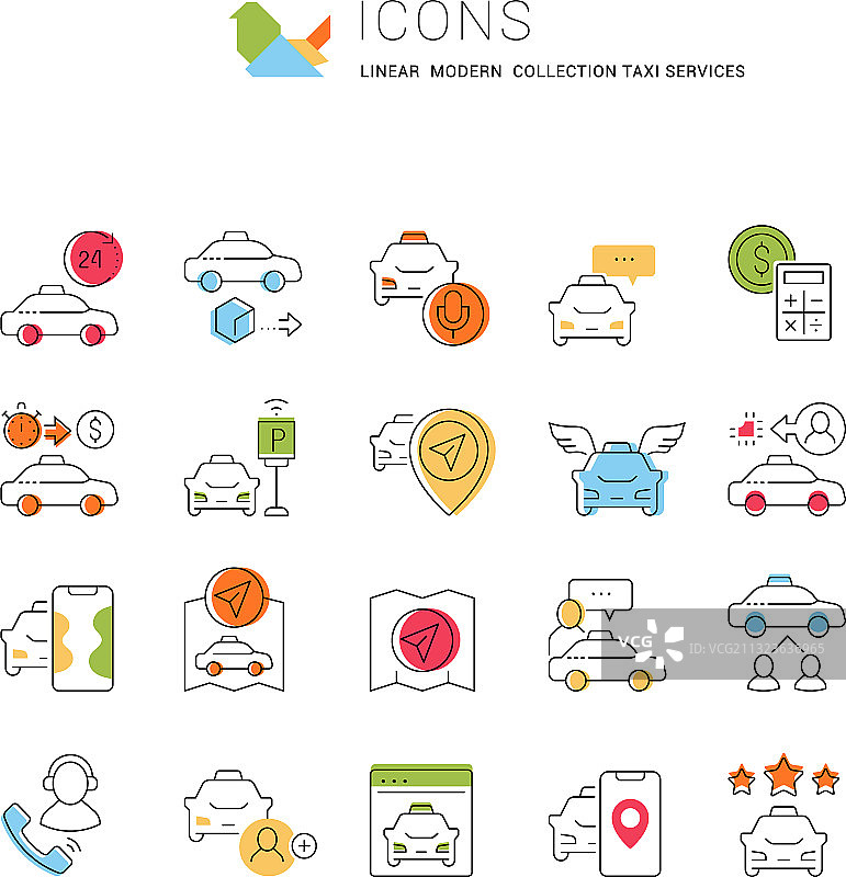 出租车服务线性图标合集图片素材
