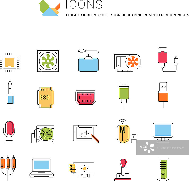 升级电脑组件线性图标集图片素材