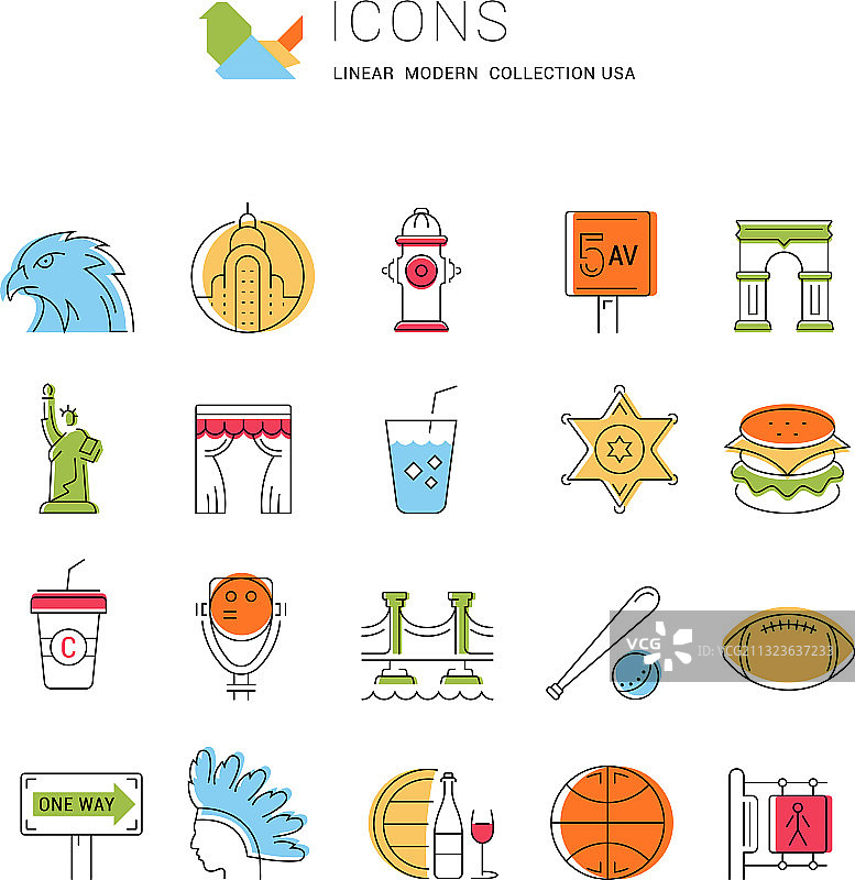 美国主题线性图标素材图片素材