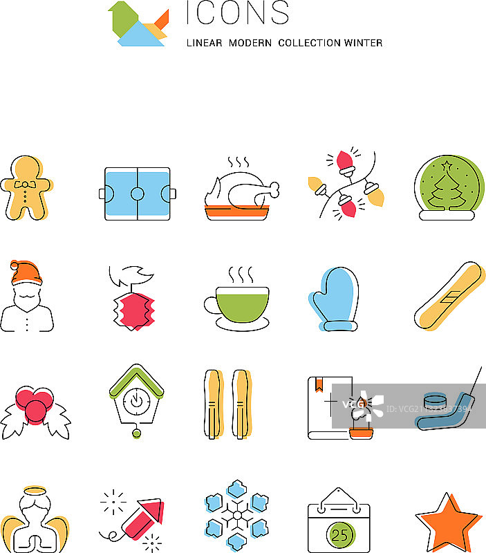 冬季线性图标集图片素材