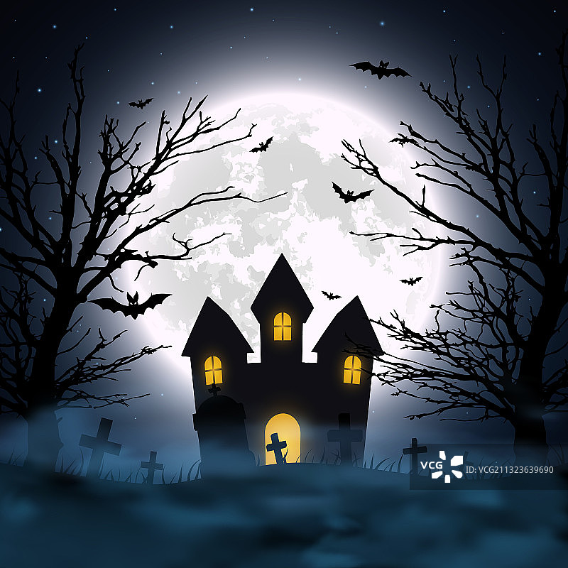 万圣节之夜背景鬼屋图片素材