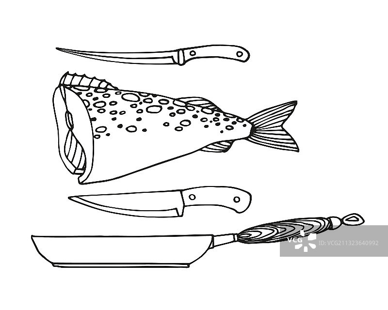 鳕鱼煎锅鱼刀装饰元素图片素材