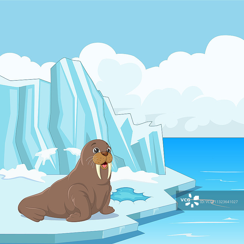 卡通海象冰上漂浮图片素材