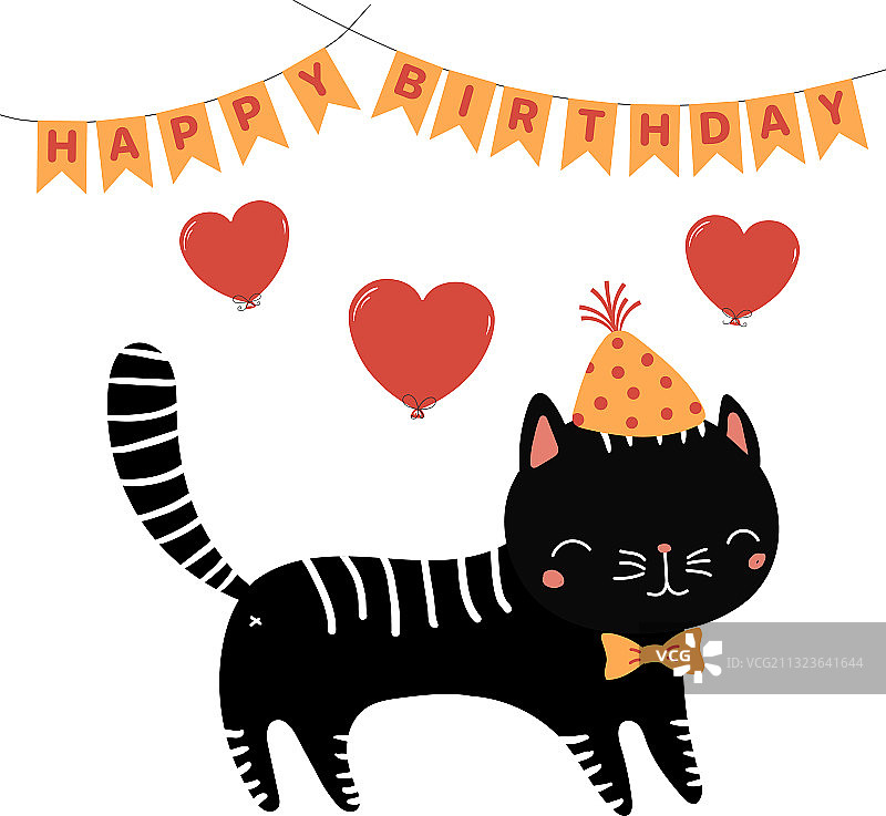 带猫的可爱生日贺卡图片素材