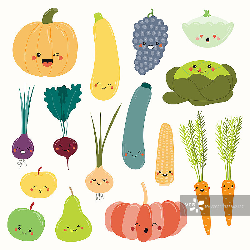 可爱风水果蔬菜组合图片素材