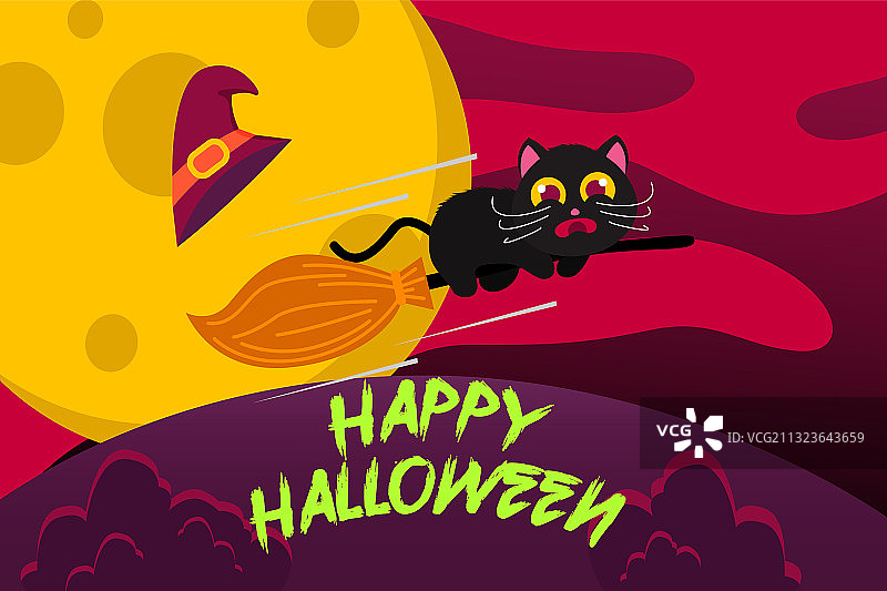 万圣节快乐背景与可爱黑猫图片素材