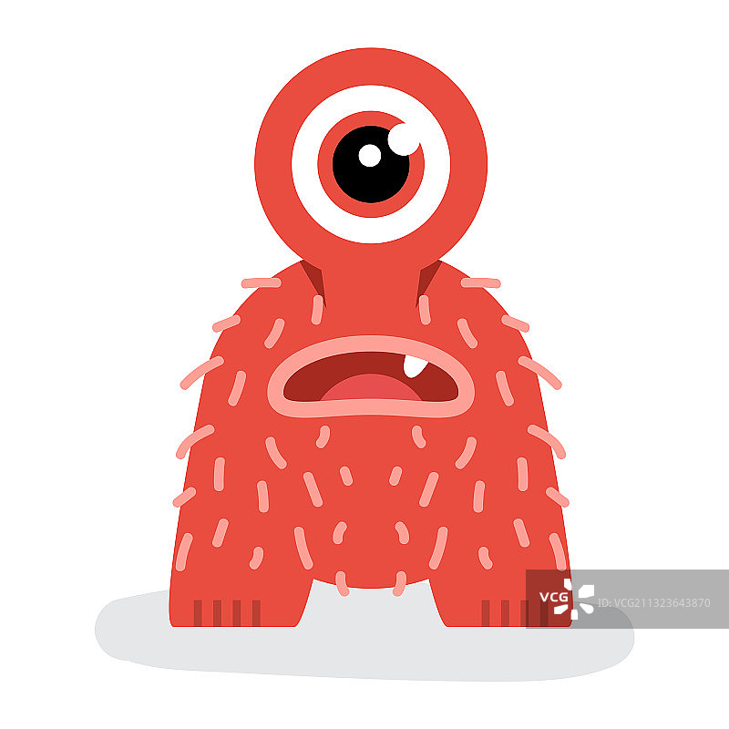 可爱的独眼万圣节毛绒怪物扁平设计图片素材