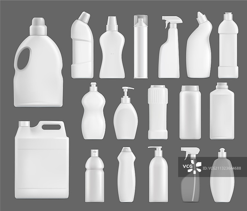 家用化学品清洁剂瓶子套装图片素材