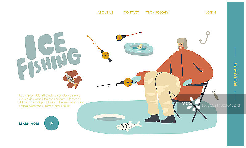 男人在冬天钓鱼放松图片素材