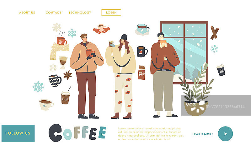 角色饮用咖啡着陆页模板图片素材