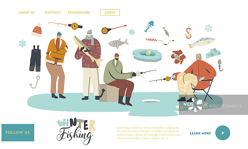 人物冬季钓鱼着陆页模板图片素材