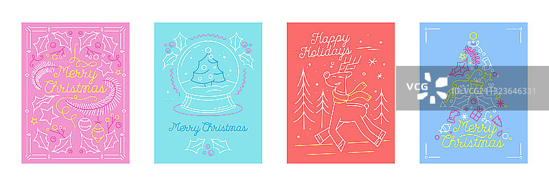 圣诞快乐节日贺卡套装图片素材